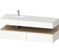 Duravit Qatego lavabo encastré avec meuble sous-lavabo en console, 1600x550x600mm, niche en chêne naturel, vasque à gauche, QA4795030220010, Couleur: Blanc brillant/avec Ã©clairage de niche