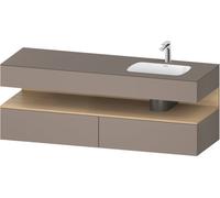 Duravit Qatego lavabo encastré avec meuble sous-lavabo en console, 1600x550x600mm, niche en chêne naturel, vasque à droite, QA4796030430010, Couleur: basalte mat/avec éclairage de niche