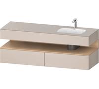 Duravit Qatego lavabo encastré avec meuble sous-lavabo en console, 1600x550x600mm, niche en chêne naturel, vasque à droite, QA4796030910010, Couleur: Taupe mat/avec Ã©clairage de niche