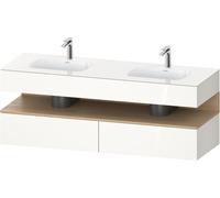 Duravit Qatego lavabo encastré avec meuble sous-lavabo en console, 1600x550x600mm, niche en chêne naturel, lavabo double, QA4797030220010, Couleur: Blanc brillant/avec Ã©clairage de niche