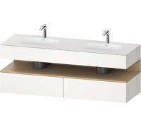 Duravit Qatego lavabo encastré avec meuble sous-lavabo en console, 1600x550x600mm, niche en chêne naturel, lavabo double, QA4797030840000, Couleur: Blanc Supermatt