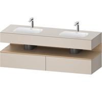Duravit Qatego lavabo encastré avec meuble sous-lavabo en console, 1600x550x600mm, niche en chêne naturel, lavabo double, QA4797030910000, Couleur: Taupe mat