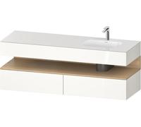 Duravit Qatego lavabo encastré avec meuble sous-lavabo en console, 1600x550x600mm, niche en chêne naturel, vasque à droite, QA4796030220010, Couleur: Blanc brillant/avec éclairage de niche