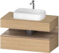 Duravit Qatego Meuble sous-lavabo avec console, 1 tiroir, 1 tiroir, découpe au centre, 1000x550x600mm, niche en chêne marbré, QA4731055300000, Couleur: Chêne Nature
