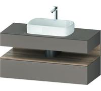Duravit Qatego Meuble sous-lavabo avec console, 1 tiroir, 1 tiroir, découpe au centre, 1200x550x600mm, niche en chêne marbré, QA4732055430010, Couleur: basalte mat/avec éclairage de niche