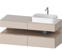 Duravit Qatego Meuble sous-lavabo avec console, 2 tiroirs, 2 tiroirs, découpe à droite, 1400x550x600mm, niche en chêne marbré, QA4766055910010, Couleur: Taupe mat/avec Ã©clairage de niche
