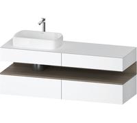 Duravit Qatego Meuble sous-lavabo avec console, 2 tiroirs, 2 tiroirs, découpe à gauche, 1600x550x600mm, niche chêne terra, QA4777035180010, Couleur: Blanc mat/avec Ã©clairage de niche