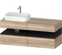 Duravit Qatego Meuble sous-lavabo en console, 2 tiroirs, 2 tiroirs, découpe à gauche, 1400x550x600mm, niche graphite supermatt, QA4765080550010, Couleur: ChÃªne marbrÃ©/avec Ã©clairage de niche