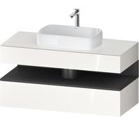 Duravit Qatego Meuble sous-lavabo sur console, 1 tiroir, 1 tiroir, découpe au centre, 1200x550x600mm, niche graphite mat, QA4732049220010, Couleur: Blanc brillant/avec éclairage de niche