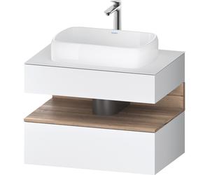 Duravit Qatego Meuble sous-lavabo sur console, 1 tiroir, 1 tiroir, découpe au centre, 800x550x600mm, niche en chêne marbré, QA4730055180010, Couleur: Blanc mat/avec Ã©clairage de niche
