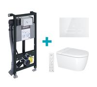 Duravit SensoWash Starck f WC japonais suspendu Lite compact avec bâti-support et plaque de déclenchement, 650001012004310+WD1014000000+WD5003012000, Compact