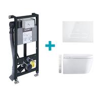 Duravit SensoWash Starck f WC japonais suspendu Plus compact avec bâti-support et plaque de déclenchement, 650000012004320+WD1014000000+WD5003012000, Compact
