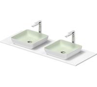 Duravit Sivida double lavabo Set carré incl. console 1350x500x123mm, 268021FG00, Couleur: Plan de toilette Intérieur : Vert pâle mat, extérieur : blanc satiné ; console : Blanc