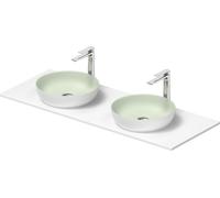 Duravit Sivida double lavabo Set rond incl. console 1350x500x123mm, 268016FG00, Couleur: Plan de toilette Intérieur : Vert pâle mat, extérieur : blanc satiné ; console : Blanc