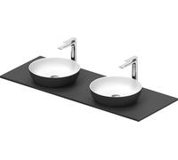 Duravit Sivida double lavabo Set rond incl. console 1350x500x123mm, 268016FI00, Couleur: Plan de toilette intérieur : Blanc satiné, extérieur : gris foncé mat ; console : Gris foncé