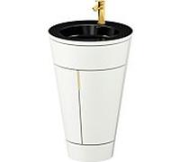 Duravit Starck 1, set c-bonded S19515O34360010 poignée or, céramique noir mat, éclairage intérieur, sur pied, blanc satiné mat, 864 x 560 x 605 mm