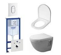 Duravit Starck 3 Compact Pack WC avec réservoir encastrable et cuvette murale à fond creux avec abattant frein de chute et plaque de comande vertical blanc 0290272/0314161/0729205/0729242/