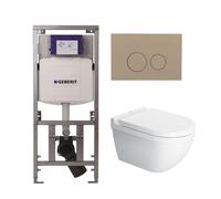 Duravit Starck 3 Pack WC avec réservoir WC attenant Geberit abattant avec abattant softclose Saniclass et plaque de commande QeramiQ taupe avec boutons ronds blanc SW729015/0701131/ga69956/SW1102378