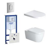Duravit Starck Me Pack WC avec réservoir encastrable, cuvette murale à fond creux avec abattant frein de chute et plaque de commande vertical chrome 0729205/0729240/0293433/0293435/