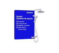 Duravit système de douche, 3 types de jets, acier inoxydable brossé | Pomme de douche à angle réglable, ensemble de douche facile à nettoyer, débit réduit à 9 l/min (3 bars)