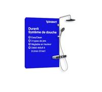 Duravit système de douche, avec 3 types de jets, chrome/noir | Pomme de douche à angle réglable, ensemble de douche facile à nettoyer, avec thermostat, débit réduit à 9 l/min (3 bars)