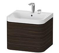 DURAVIT Happy D.2 Plus - Meuble avec vasque c-bonded avec 2 tiroirs 575x468x490mm noyer brossé placage bois/noyer brossé placage bois