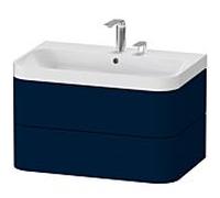 Duravit vasque à poser Happy D.2 Plus HP4347E9898 77,5 x 49 cm, 2 trous robinetterie, finition satinée bleu nuit, 2 tiroirs