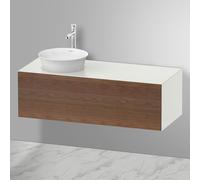 Duravit White Tulip, meuble sous-lavabo mural, largeur 1300 x profondeur 550mm, avec 1x tiroir, avec technologie tip-on, WT4977L, Coloris: Corps : satinÃ© blanc nordique, faÃ§ade : noyer amÃ©ricain massif - WT4977L7739