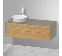 Duravit White Tulip, meuble sous-lavabo suspendu, largeur 1300 x profondeur 550mm, avec 2 tiroirs, avec technologie tip-on, WT4987LH5H2, Couleur: Corps : gris pierre brillant, façade : chêne naturel m