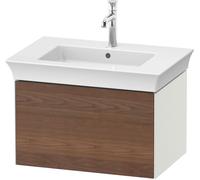 Duravit White Tulip, meuble sous-lavabo mural, largeur 684 x profondeur 458mm, avec 1x tiroir, avec technologie tip-on, WT424107736, Couleur: Carrosserie : Soie blanche mate, Façade : Noyer américain 