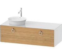 Duravit White Tulip, meuble sous-lavabo suspendu, largeur 1300 x profondeur 550mm, avec 1x coulissant, avec poignée, WT4982LH585, Couleur: Corps : blanc brillant, façade : chêne nature massif