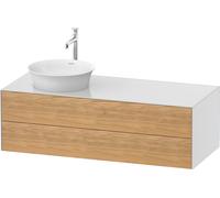Duravit White Tulip, meuble sous-lavabo suspendu, largeur 1300 x profondeur 550mm, avec 2 tiroirs, avec technologie tip-on, WT4987LH585, Couleur: Corps : blanc brillant, façade : chêne nature massif
