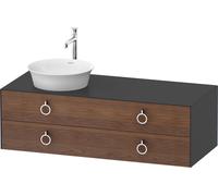 Duravit White Tulip, meuble sous-lavabo suspendu, largeur 1300 x profondeur 550mm, avec 2 tiroirs, avec poignée, WT4992L7758, Couleur: Corps : graphite satiné, façade : noyer américain massif