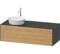 Duravit White Tulip, meuble sous-lavabo suspendu, largeur 1300 x profondeur 550mm, avec 2 tiroirs, avec technologie tip-on, WT4987LH5H1, Couleur: Corps : graphite brillant, façade : chêne nature massi