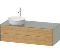 Duravit White Tulip, meuble sous-lavabo suspendu, largeur 1300 x profondeur 550mm, avec 2 tiroirs, avec technologie tip-on, WT4987LH592, Couleur: Corps : gris pierre soie mat, façade : chêne naturel m