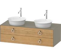 Duravit White Tulip, meuble-lavabo suspendu, largeur 1300 x profondeur 550mm, avec 2 tiroirs, avec poignÃ©e, WT4993B, Coloris: Corps : gris pierre brillant, faÃ§ade : chÃªne naturel massif - WT4993BH5H2