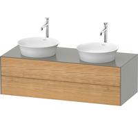 Duravit White Tulip, meuble sous-lavabo suspendu, largeur 1300 x profondeur 550mm, avec 2 tiroirs, avec technologie tip-on, WT4988BH592, Couleur: Corps : gris pierre soie mat, façade : chêne naturel m