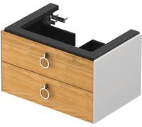 Duravit White Tulip, meuble sous-lavabo suspendu, largeur 684 x profondeur 458mm, avec 2 tiroirs, avec poignée, WT43510H585, Couleur: Corps : blanc brillant, façade : chêne nature massif