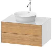 Duravit White Tulip, meuble sous-lavabo suspendu, largeur 800 x profondeur 550mm, avec 2 tiroirs, avec technologie tip-on, WT49850H585, Couleur: Corps : blanc brillant, façade : chêne nature massif