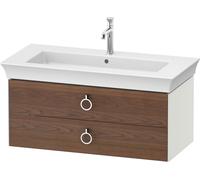 Duravit White Tulip, meuble sous-lavabo suspendu, largeur 984 x profondeur 458mm, avec 2 tiroirs, avec poignée, WT435207736, Couleur: Carrosserie : Soie blanche mate, Façade : Noyer américain massif