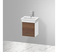 Duravit White Tulip, meuble sous-lavabo suspendu, largeur 384 x profondeur 298mm, avec 1x arrêt de porte à gauche, avec technologie tip-on, WT4240L7785, Couleur: Corps : Blanc brillant, Façade : Noyer