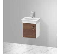 Duravit White Tulip, meuble sous vasque suspendu, largeur 384 x profondeur 298mm, avec 1x arrêt de porte à gauche, avec poignée, WT4250L, Coloris: Carrosserie : Soie blanche mate, Façade : Noyer américain massif - WT4250L7736