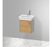 Duravit White Tulip, meuble sous vasque suspendu, largeur 384 x profondeur 298mm, avec 1x arrêt de porte à gauche, avec poignée, WT4250L, Coloris: Corps : gris pierre soie mat, façade : chêne naturel massif - WT4250LH592
