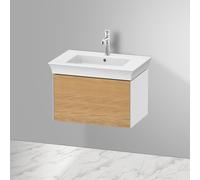 Duravit White Tulip, meuble sous-lavabo mural, largeur 684 x profondeur 458mm, avec 1x tiroir, avec technologie tip-on, WT42410H585, Couleur: Corps : blanc brillant, façade : chêne nature massif