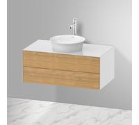 Duravit White Tulip, meuble sous-lavabo mural, largeur 1000 x profondeur 550mm, avec 2 tiroirs, avec technologie Tip-on, WT49860H585, Couleur: Corps : blanc brillant, façade : chêne nature massif