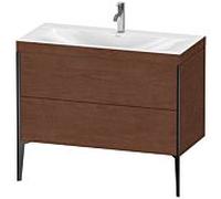 Duravit XViu Table de toilette XV4711OB213C 100x48cm, 2 2000 - out, Match2 trou de coulée, noir mat, Cadres C, Noyer d' Amérique