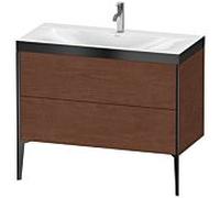 Duravit XViu Table de toilette XV4711OB213P 100x48cm, 2 2000 - out, Match2 trou de coulée, noir mat, Cadres P, noyer d' Amérique