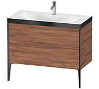 Duravit XViu Table de toilette XV4711OB279P 100x48cm, 2 2000 - out, Match2 trou de coulée, noir mat, Cadres P, noyer naturel