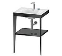 Duravit Meuble lavabo combiné XViu XV4714EB289 60 x48 cm, 2 trous pour robinetterie, gris flanelle brillant, avec console en métal, noir mat