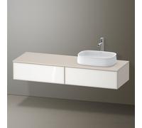 Duravit Zencha Meuble sous-lavabo avec console, 1600x550mm, 2 tiroirs, 1 découpe à droite, ZE4814, ZE4814R64830000, Couleur: façade : blanc (verre)/corps : taupe